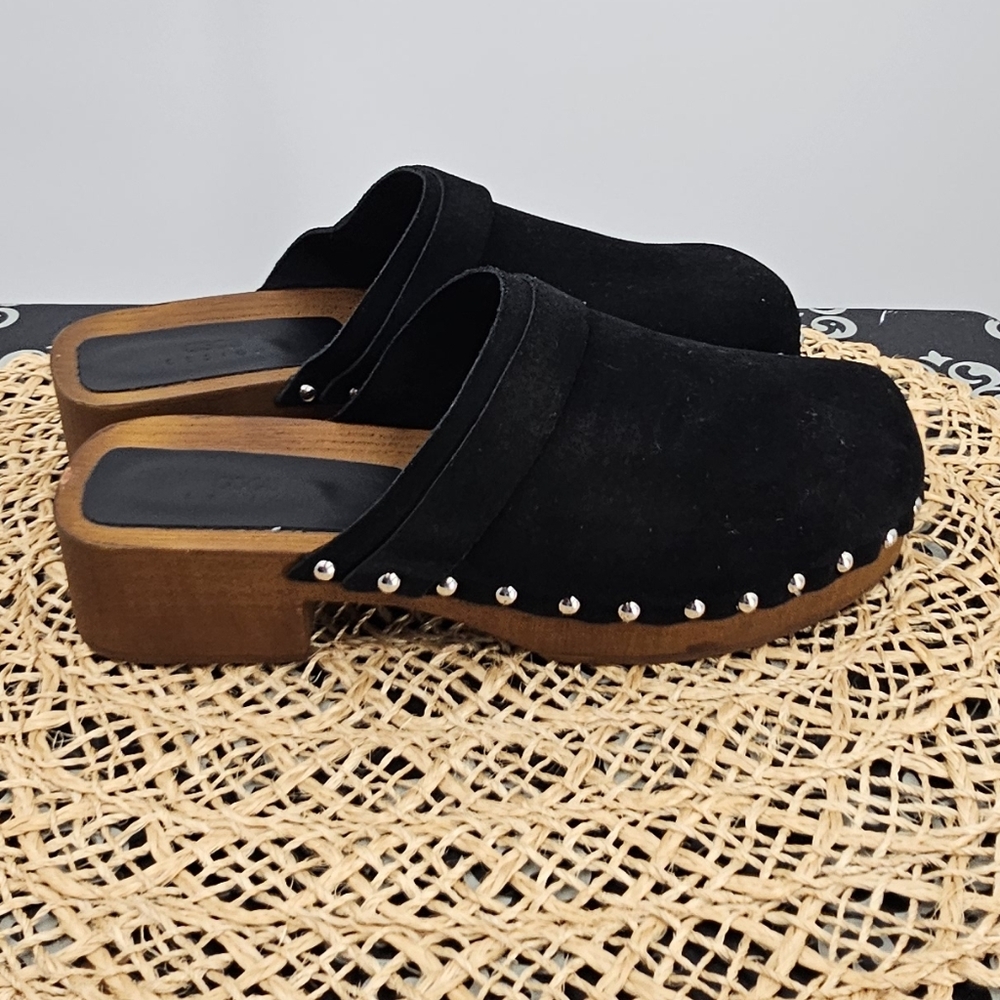 ASOS Black Suede Wood Clogs